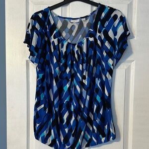 New York & Company Stylish Blue Patterned Women's Top
